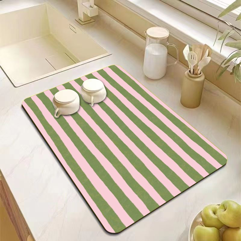 Commercial Kitchen Prep Table - Esthetische roze groen gestreepte keukenmat decoratieve