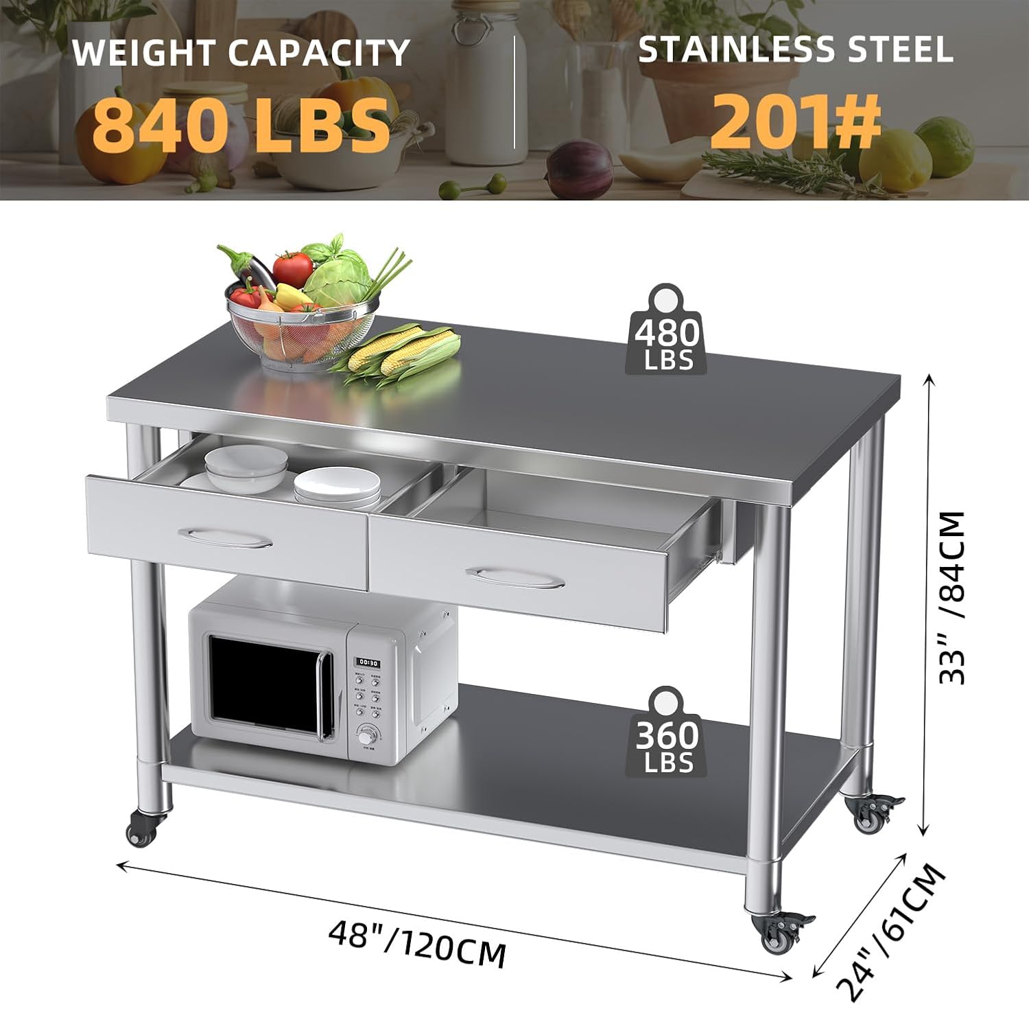RVS-tafel met lade, 48”x24” vo - Commercial Kitchen Prep Table recensie en prijs