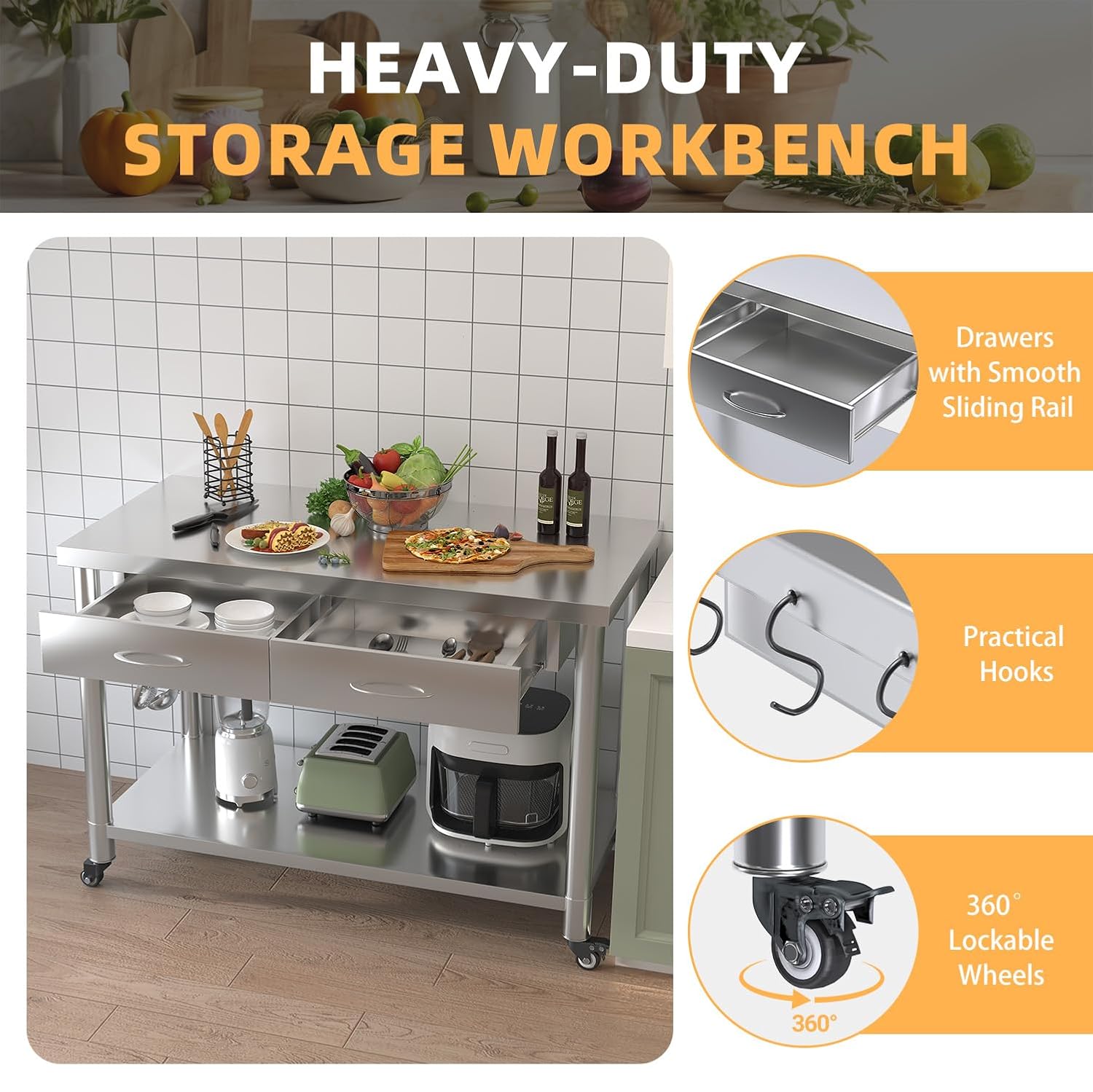 RVS-tafel met lade, 48”x24” vo - Commercial Kitchen Prep Table recensie en prijs
